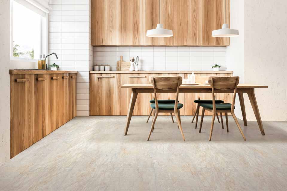 stone look LVT flooring in kitchen